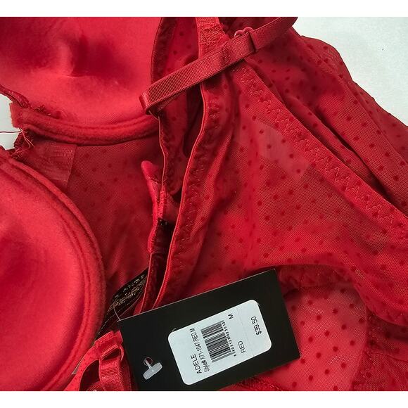 Adele NWT Frederick's of Hollywood 2 piece thong teddy lace red set sz M *FLAW* - Picture 3 of 5